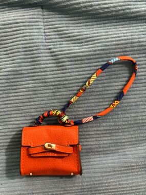Mini Orange Leather Wristlet Mini Bag